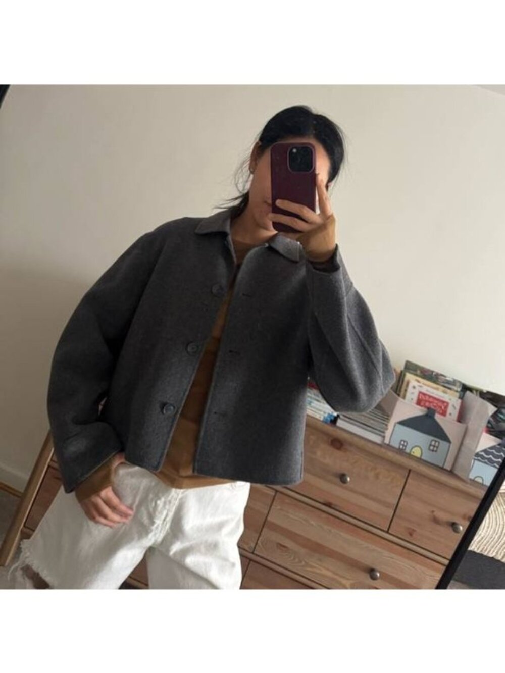 COS BOXY DOUBLE-FACED WOOL JACKET Womens size XS in GREY - Picture 7 of 13